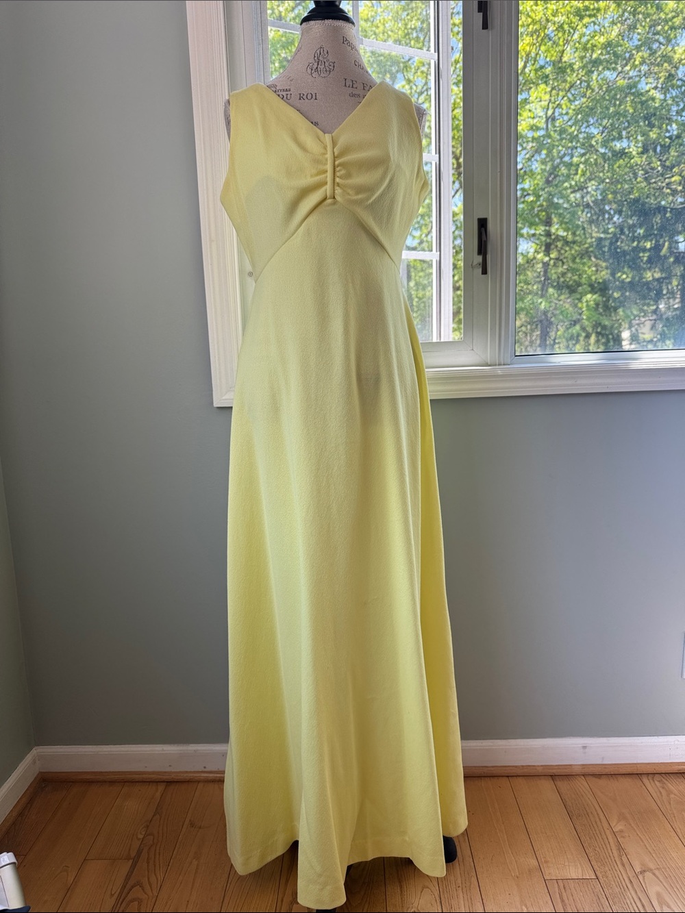 Vintage mod 60’s bright yellow polyester sleeves maxi dress EVC‎ large